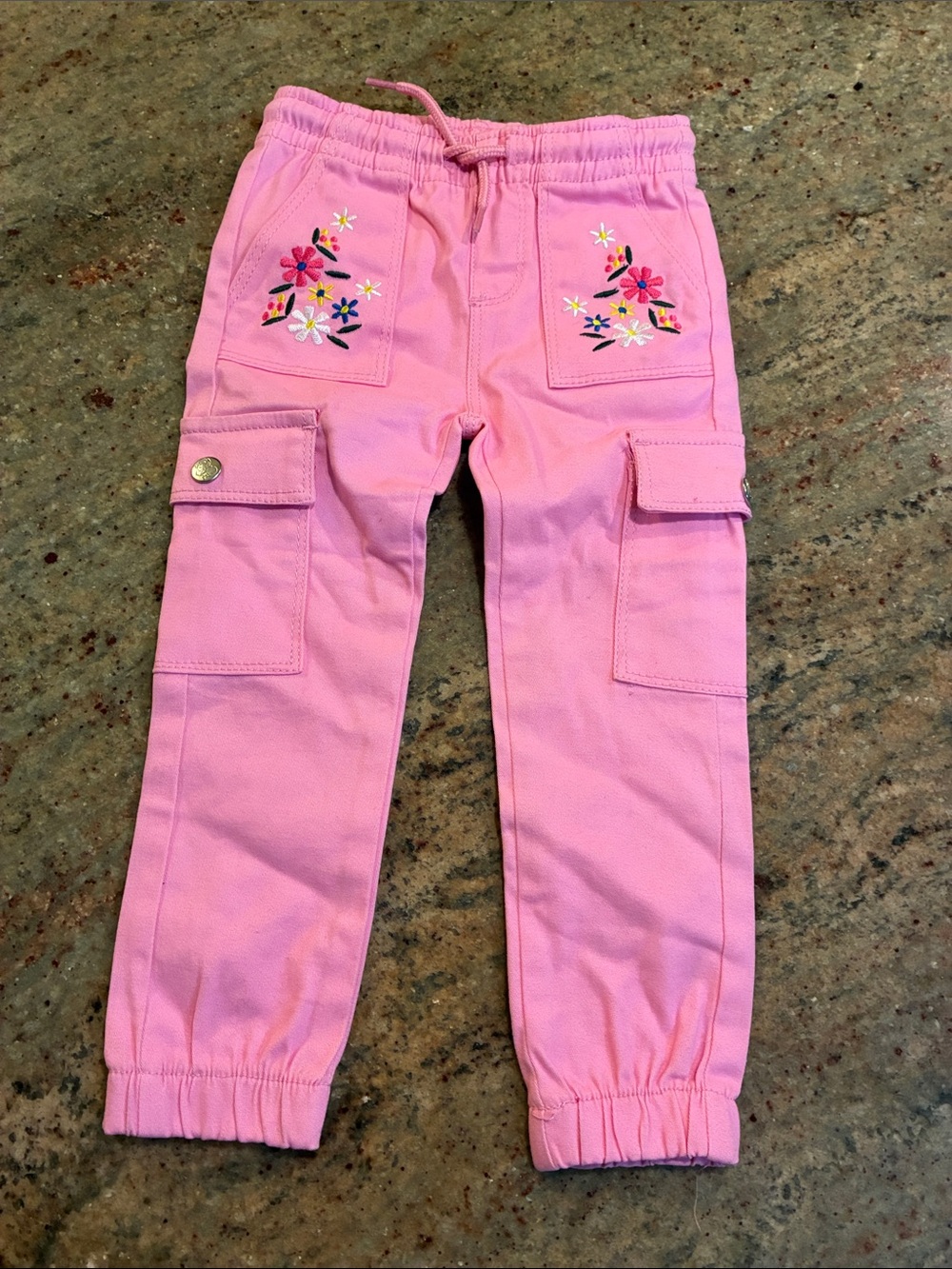 Real Love toddler pink cargo pants with floral embroidery, Size: 2T